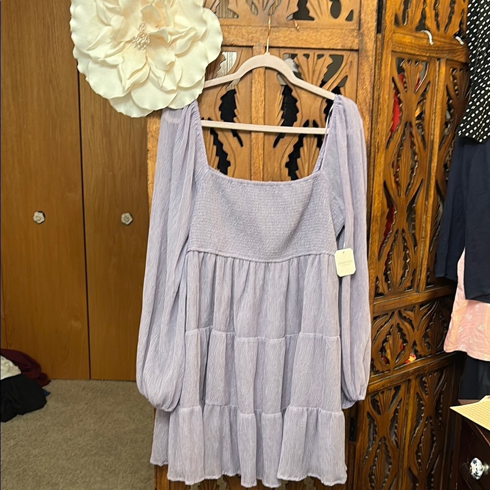 Altar'd State Lavender Puff-Sleeve Tiered Dress